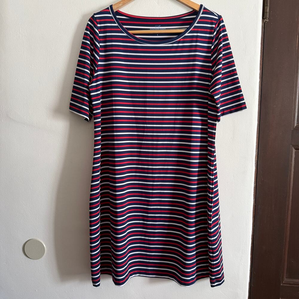 VINEYARD VINES  Striped Sankaty Swing Dress in Red White and Blue Stripe Large